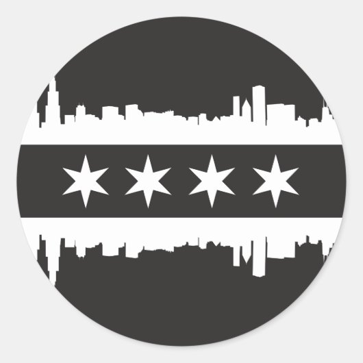 Chicago vlag/Skyline in zwart-wit Ronde Sticker (Voorkant)