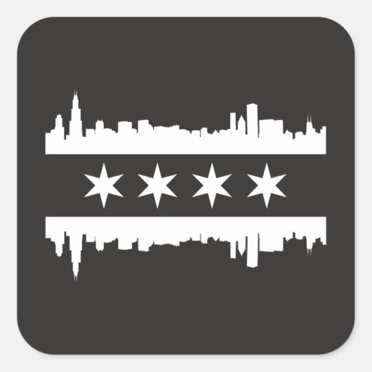 Chicago Vlag & Skyline - Zwart-wit Vierkante Sticker (Voorkant)