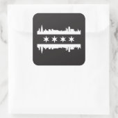 Chicago Vlag & Skyline - Zwart-wit Vierkante Sticker (Tas)