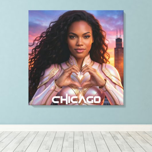 CHICAGO - VROUWELIJKE HELD CANVAS AFDRUK (Insitu (Houten vloer))