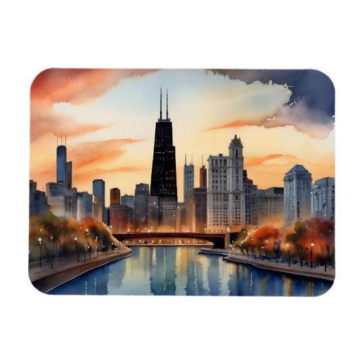 Chicago watercolor kunst magneet (Horizontaal)