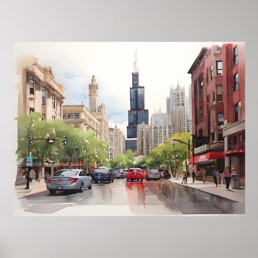 Chicago watercolor kunst poster (Voorkant)