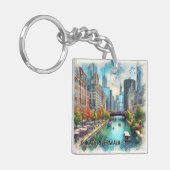 Chicago Waterverf Acryl Sleutelhanger (Voorkant Links)