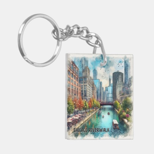 Chicago Waterverf Acryl Sleutelhanger (Voorkant Links)