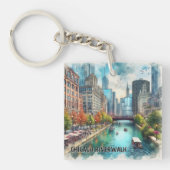Chicago Waterverf Acryl Sleutelhanger (Voorkant)