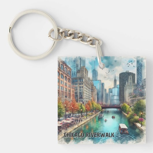 Chicago Waterverf Acryl Sleutelhanger (Voorkant)