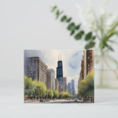 Chicago waterverf kunst briefkaart (Staand voorkant)