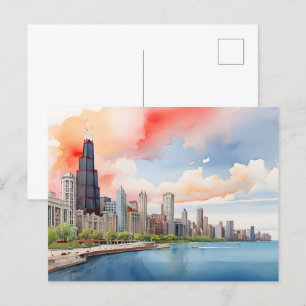 Chicago waterverf kunst briefkaart