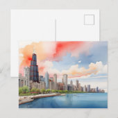 Chicago waterverf kunst briefkaart (Voorkant / Achterkant)