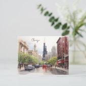 Chicago waterverf kunst briefkaart (Staand voorkant)