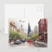 Chicago waterverf kunst briefkaart (Voorkant / Achterkant)