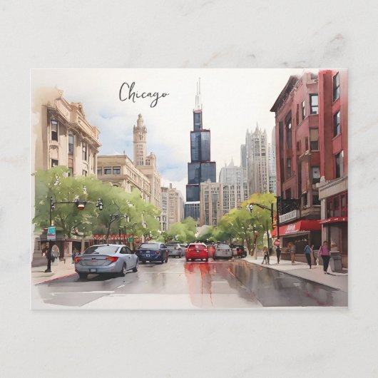 Chicago waterverf kunst briefkaart (Voorkant)