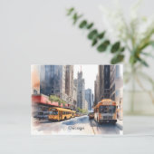 Chicago waterverf kunst briefkaart (Staand voorkant)
