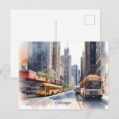 Chicago waterverf kunst briefkaart (Voorkant / Achterkant)