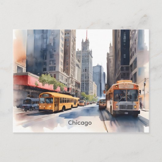 Chicago waterverf kunst briefkaart (Voorkant)