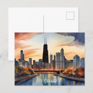 Chicago waterverf kunst briefkaart
