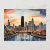 Chicago waterverf kunst briefkaart (Voorkant)