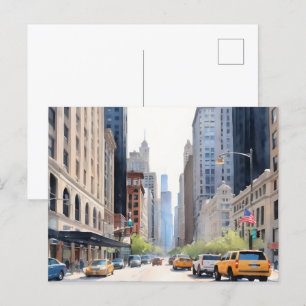 Chicago waterverf kunst briefkaart