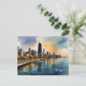 Chicago waterverf kunst briefkaart (Staand voorkant)