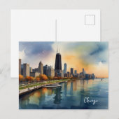 Chicago waterverf kunst briefkaart (Voorkant / Achterkant)