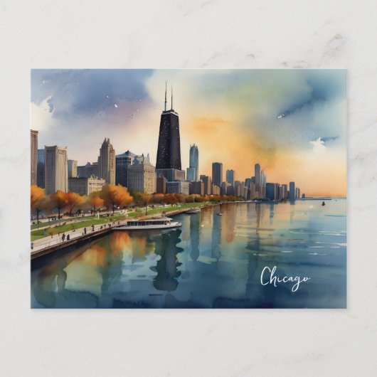 Chicago waterverf kunst briefkaart (Voorkant)