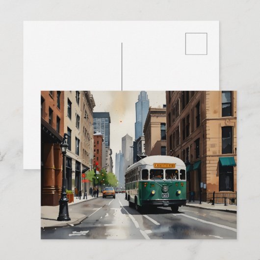 Chicago waterverf kunst briefkaart (Voorkant / Achterkant)