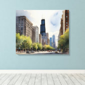 Chicago waterverf kunst canvas afdruk (Insitu (Houten vloer))