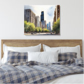 Chicago waterverf kunst canvas afdruk (Insitu (Slaapkamer))