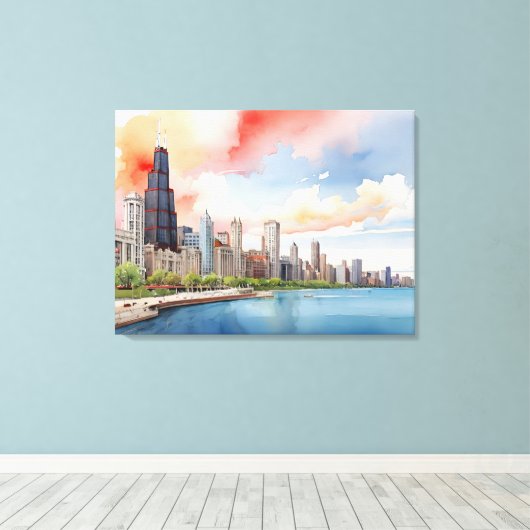 Chicago waterverf kunst canvas afdruk (Insitu (Houten vloer))