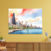 Chicago waterverf kunst canvas afdruk (Insitu (Woonkamer))