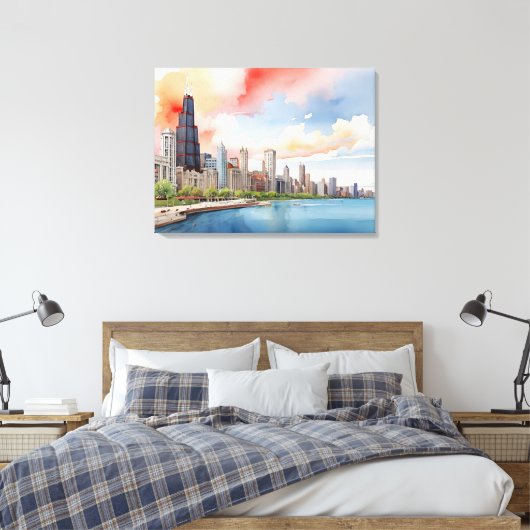 Chicago waterverf kunst canvas afdruk (Insitu (Slaapkamer))