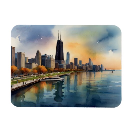Chicago waterverf kunst magneet (Horizontaal)