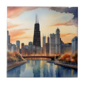 Chicago waterverf kunst tegeltje (Voorkant)