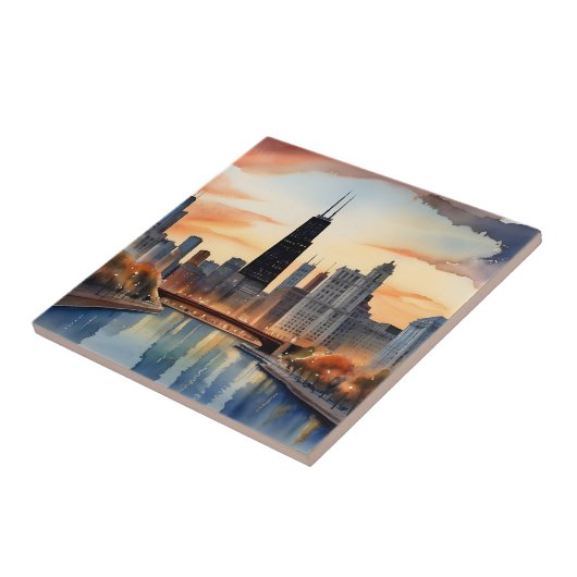 Chicago waterverf kunst tegeltje (Zijkant)