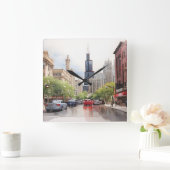 Chicago waterverf kunst vierkante klok (Huis)