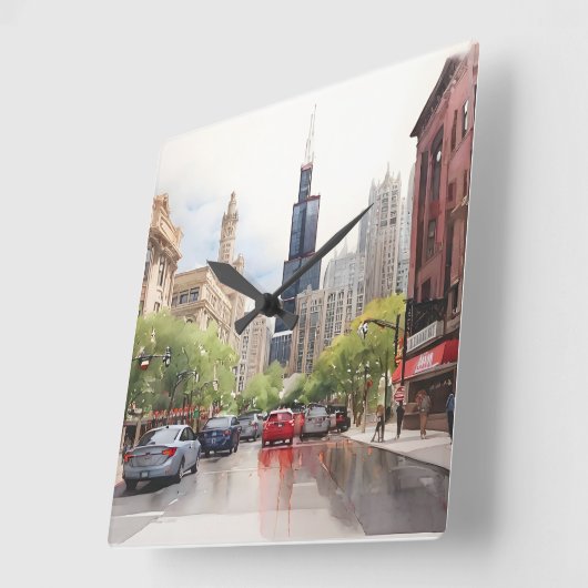 Chicago waterverf kunst vierkante klok (Hoek)