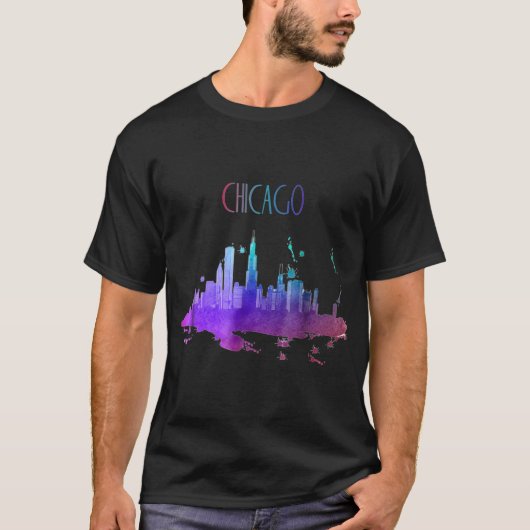 Chicago Waterverf Skyline Mooi Chicago T-shirt (Voorkant)