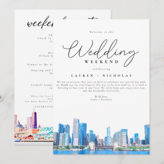 Chicago Weddenschap Weekend Welkomstboek Invitati Kaart (Voorkant / Achterkant)