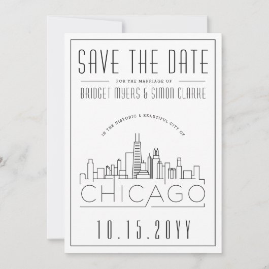 Chicago Wedding | De gestileerde Veldlijn sparen d Kaart (Voorkant)