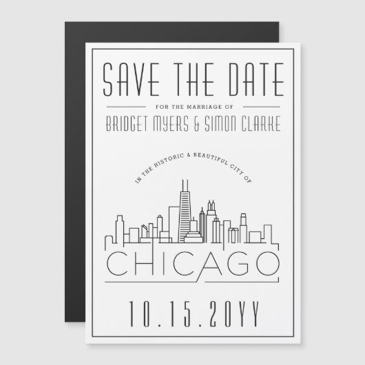 Chicago Wedding | De gestileerde Veldlijn sparen d Magnetische Uitnodiging (Voorkant / Achterkant)