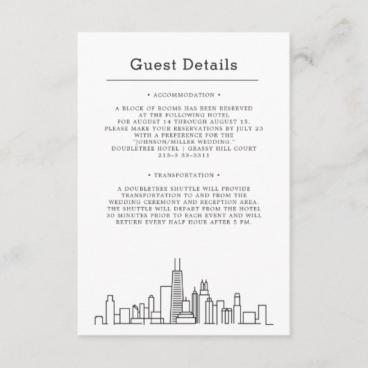 Chicago Wedding | Gastinformatie Informatiekaartje (Voorkant)