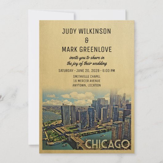 Chicago Wedding Invitation Illinois Kaart (Voorkant)