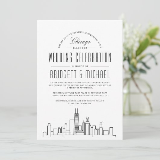 Chicago Wedding | Moderne Deco Skyline Kaart (Staand voorkant)