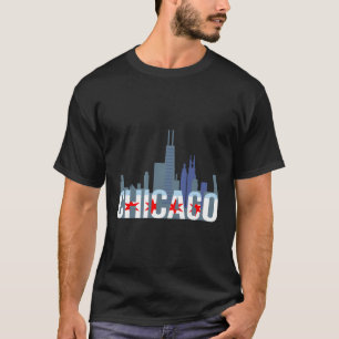 Chicago Windy City Skyline en Chicago Flag T-shirt