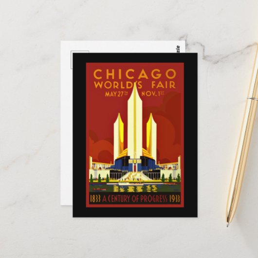 Chicago World's Fair, 1933 Briefkaart (Voorkant / Achterkant in situ)