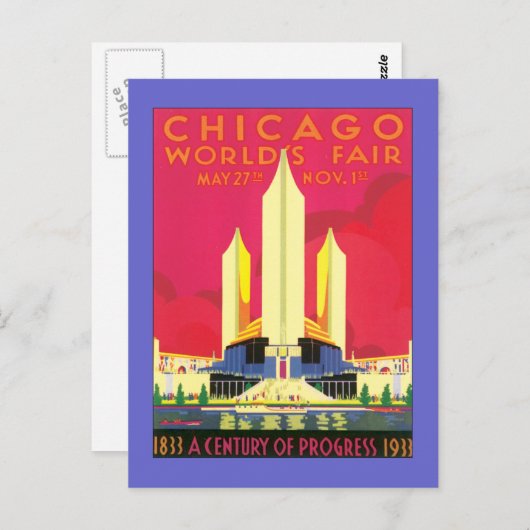  Chicago World's Fair Briefkaart (Voorkant / Achterkant)