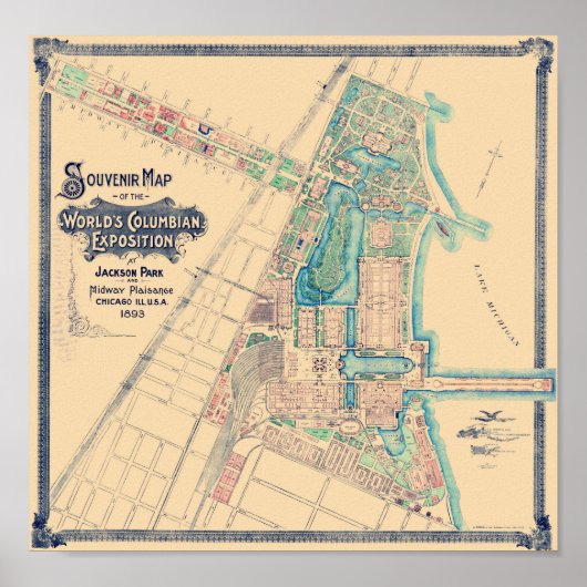 Chicago World's Fair - Columbian Exposition Map - Poster (Voorkant)
