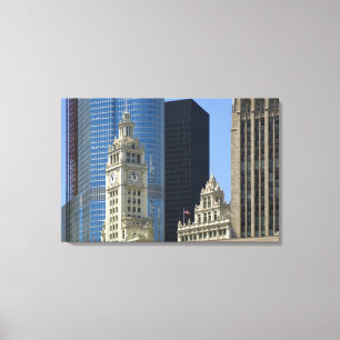 Chicago, Wrigley Building with Trump Hotel & Canvas Afdruk