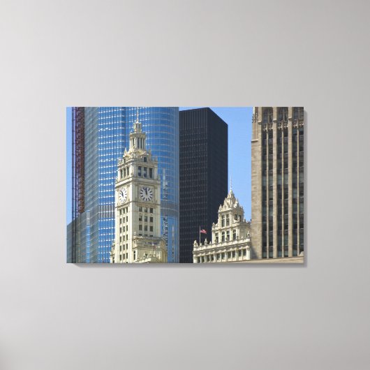 Chicago, Wrigley Building with Trump Hotel & Canvas Afdruk (Voorkant)