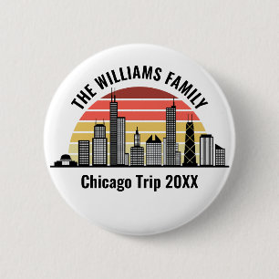 Chicago Zonsondergang Aangepaste Gezinsreis Ronde Button 5,7 Cm